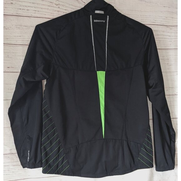 Saucony Men's Jacket Black Full Zip Flex Shell Run Shield Windbreaker Hologram L - Picture 2 of 12